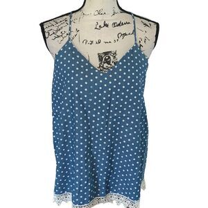 S BY STYLE RACK  blue‎ & white lace t-back top Small